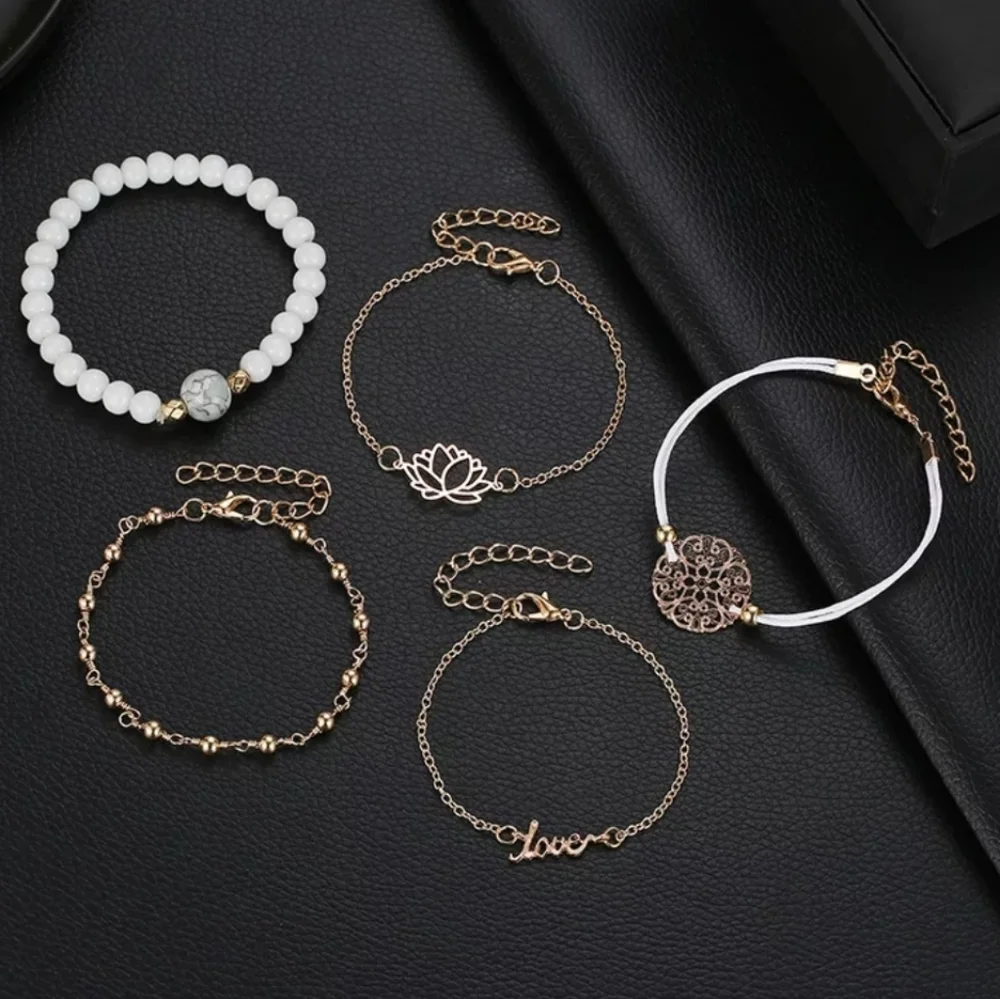 5 Piece Bracelet Set Lotus Flower - Picture 3 of 4